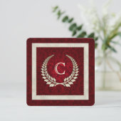 Rich Red Damask and Pearls Einladung zur Hochzeit (Stehend Vorderseite)