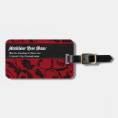 Rich Red Damask mit schwarzem Mit Monogramm Gepäckanhänger (Vorderseite horizontal)