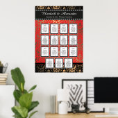 Rich Red Damask Wedding 15 Table Seating Chart Poster (Heimbüro)