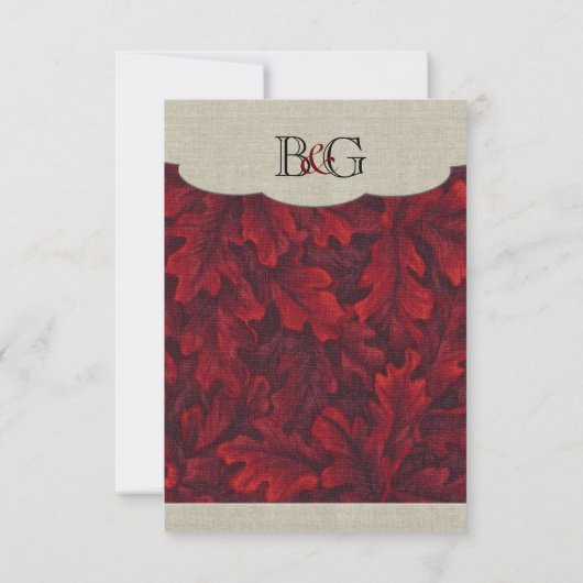 Rich Red Fabric Blätter & Linen uAwg mit Umschläge RSVP Karte (Rückseite)