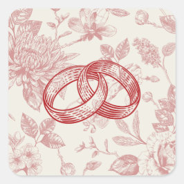 Rich Red French Floral Toile Quadratischer Aufkleber