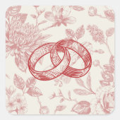 Rich Red French Floral Toile Quadratischer Aufkleber (Vorderseite)