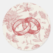 Rich Red French Floral Toile Runder Aufkleber (Vorderseite)