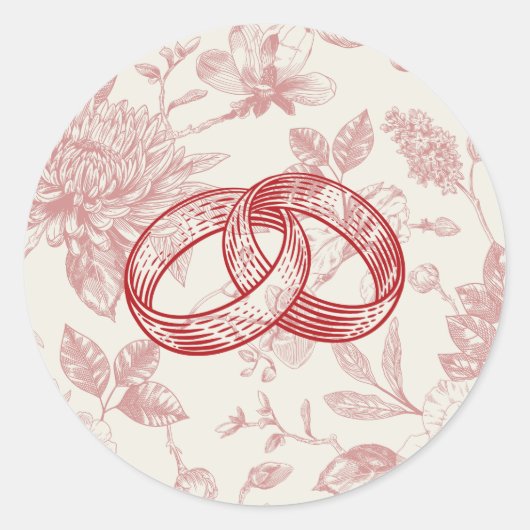 Rich Red French Floral Toile Runder Aufkleber (Vorderseite)