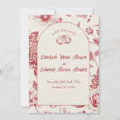 Rich Red French Floral Toile Save the Date Einladung (Vorderseite)