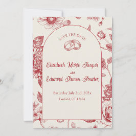 Rich Red French Floral Toile Save the Date Einladung