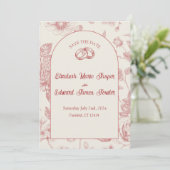 Rich Red French Floral Toile Save the Date Einladung (Stehend Vorderseite)