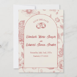 Rich Red French Floral Toile Save the Date Einladung