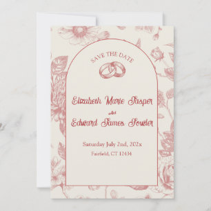 Rich Red French Floral Toile Save the Date Einladung