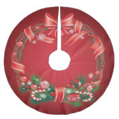 Rich Red Ombre mit Weihnachtskranz Polyester Weihnachtsbaumdecke (Vorderseite)