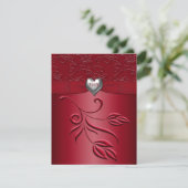 Rich Red Silver Heart Repcard RSVP Karte (Stehend Vorderseite)