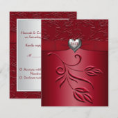 Rich Red Silver Heart Repcard RSVP Karte (Vorne/Hinten)