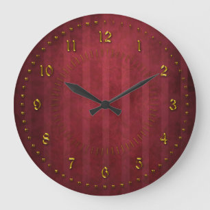 Rich Red Stripped Grunge Numbered Große Wanduhr