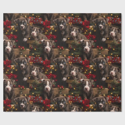 Rich Red Twinkle Lights Pitbuli Weihnachtsjungen Geschenkpapier (Flach)