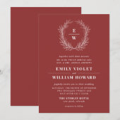 Rich Red Wreath Monogram Wedding Einladung (Vorne/Hinten)