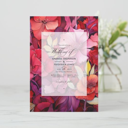 Rich Reds Blumenwinters Wedding Einladung (Stehend Vorderseite)