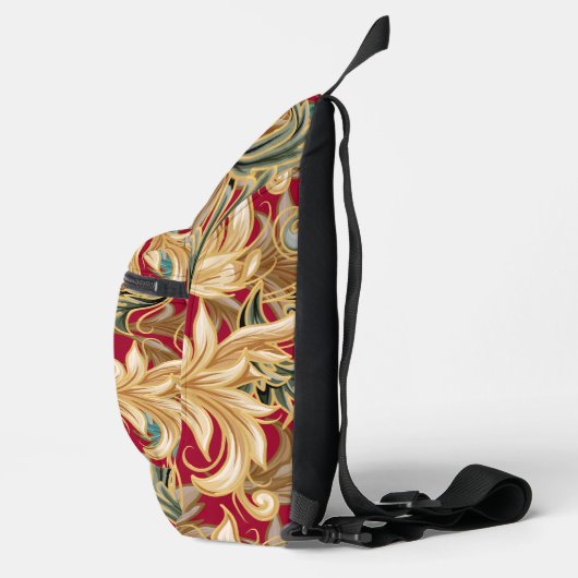 Rich Rokoko Acanthus Leaf Pattern/Rot & Grün Crossbody Bag (Rechts)