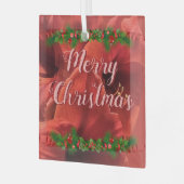 Rich Ruby Red Amaryllis "Frohe Weihnachten" Ornament Aus Glas (Vorderseite links)