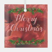 Rich Ruby Red Amaryllis "Frohe Weihnachten" Ornament Aus Glas (Vorderseite)