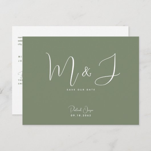 Rich Sage Wedding Save the Date Postkarte (Vorne/Hinten)