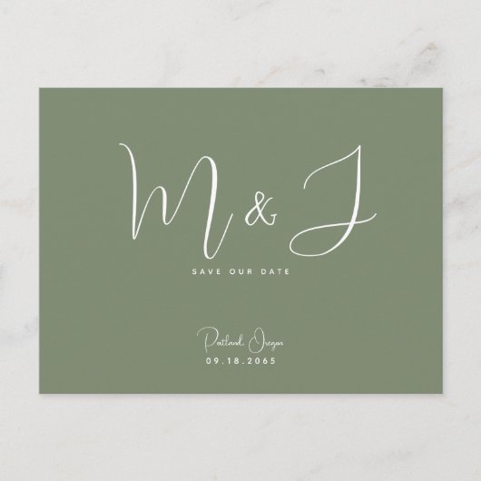 Rich Sage Wedding Save the Date Postkarte (Vorderseite)