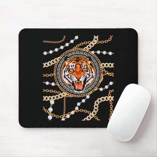 Rich Wild Tiger With Printed Gold Chains & Dia Mousepad (Mit Mouse)