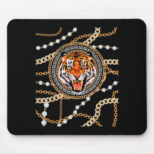 Rich Wild Tiger With Printed Gold Chains & Dia Mousepad (Vorne)