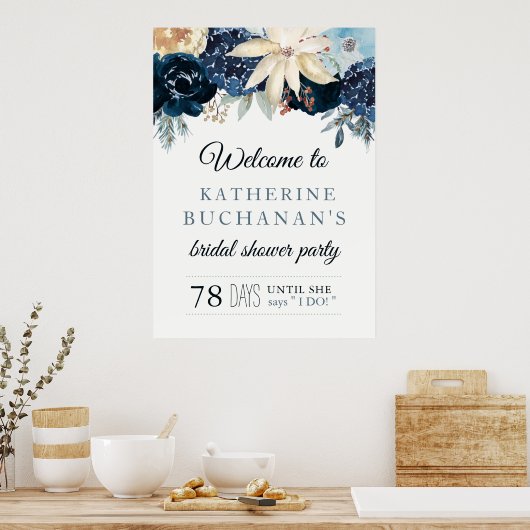 Rich Winter Blue Brautparty Begrüßungszeichen Poster (Küche)