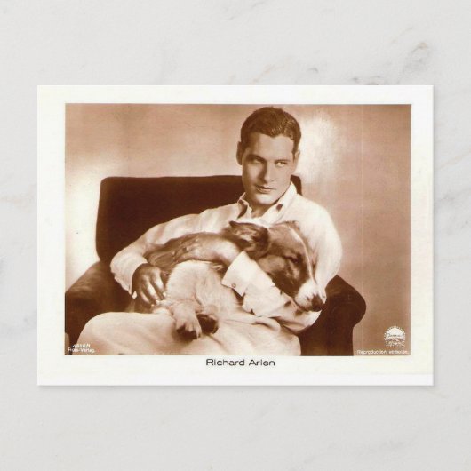 Richard Arlen Leinwandschauspieler mit Hund Postkarte (Vorderseite)