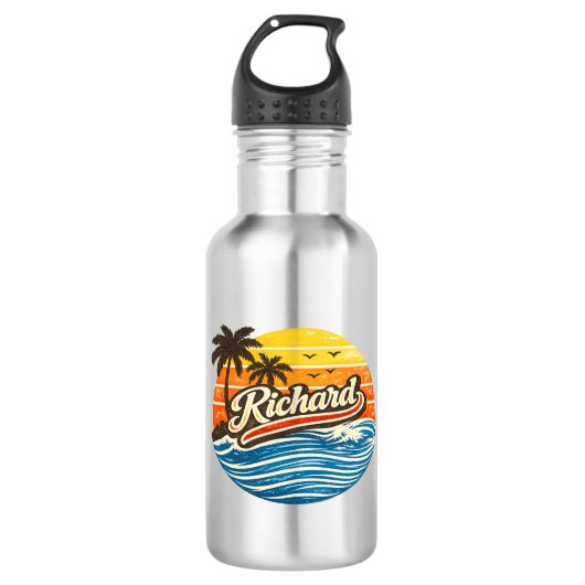 Richard Retro Sunset Name Design Edelstahlflasche (Vorderseite)