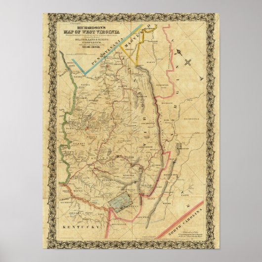 Richardsons Karte von West Virginia Poster (Vorne)