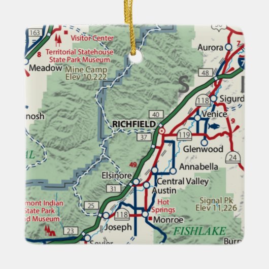 Richfield Utah Map Keramikornament (Vorderseite)