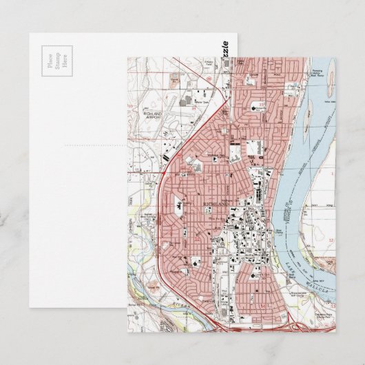 Richland Washington Map (1992) Postkarte (Vorne/Hinten)