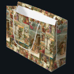 Richly Detailed Vintag Father Christmas Collage Große Geschenktüte<br><div class="desc">Elegante,  detailreich und aufwändig Vintage Urlaubssammlung mit nahtlosem Muster restaurierter Viktorianischer Weihnachtskarten mit Szenen von Weihnachten im Schnee,  mit Kindern,  mit Engeln und in seinem Schlitten mit goldenen und silbernen Highlights und Verzierungen.</div>