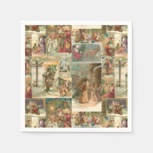 Richly Detailed Vintag Father Christmas Collage Serviette