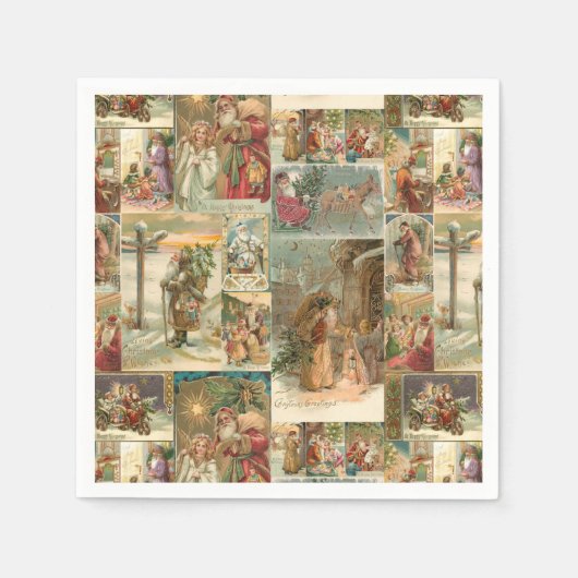Richly Detailed Vintag Father Christmas Collage Serviette (Vorderseite)