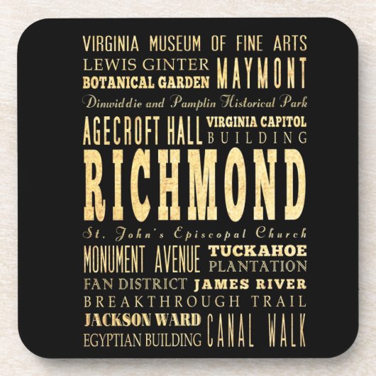 Richmond-Stadt wenn Virginia-Typografie-Kunst Untersetzer (Vorderseite)
