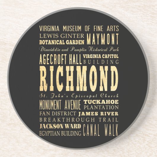 Richmond-Stadt wenn Virginia-Typografie-Kunst Untersetzer (Vorne)