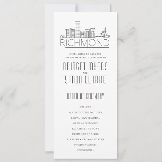 Richmond Stylized Skyline | Hochzeitsprogramm Einladung (Vorderseite)