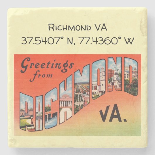 Richmond VA, Map Coordinates, Vintag Style Steinuntersetzer (Vorderseite)