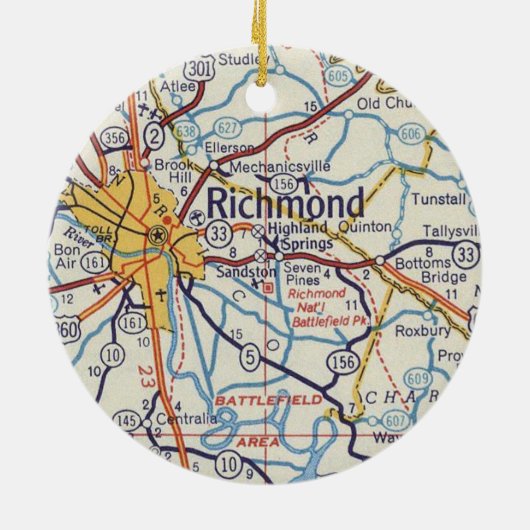 Richmond VA Vintag Map Keramik Ornament (Hinten)