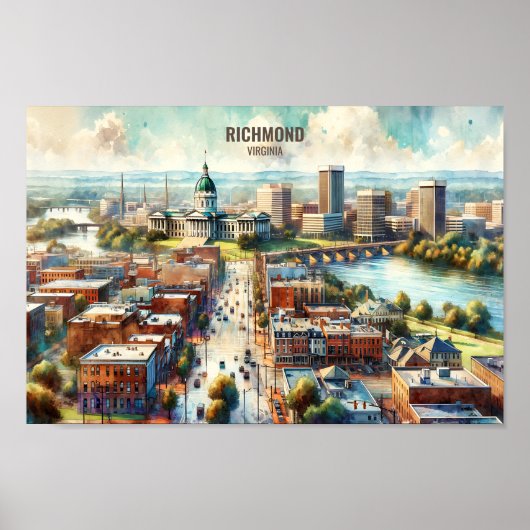 Richmond Virginia Famous Travel Places Aquarell Poster (Vorne)