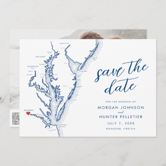 Richmond Virginia Map Modern Wedding Save The Date (Vorne/Hinten)