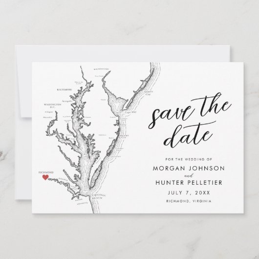 Richmond Virginia Map Modern Wedding Save The Date (Vorderseite)