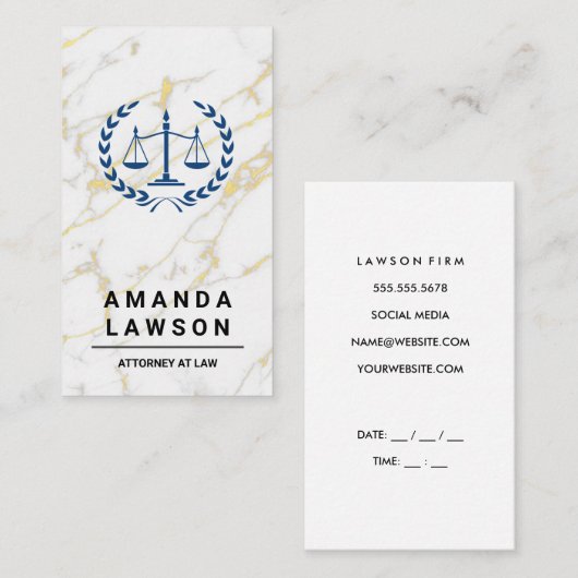 Richtskala | Rechtsanwalt | Weißer Marmor Terminkarte (Vorne/Hinten)
