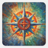 Richtung im Chaos (Compass-Rose) Quadratischer Aufkleber (Vorderseite)