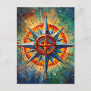 Richtung im Chaos (Kompassrose) Postkarte