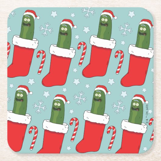 Rick and Morty | Christmas Pickle Rick Pattern Rechteckiger Pappuntersetzer (Vorderseite)