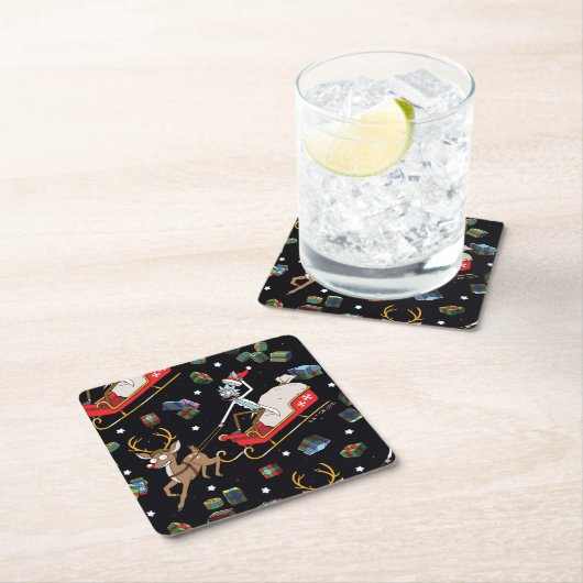 Rick and Morty | Christmas Reindeer Sleigh Pattern Rechteckiger Pappuntersetzer (Vor Ort)