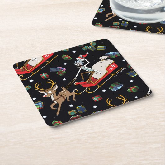 Rick and Morty | Christmas Reindeer Sleigh Pattern Rechteckiger Pappuntersetzer (angewinkelt)
